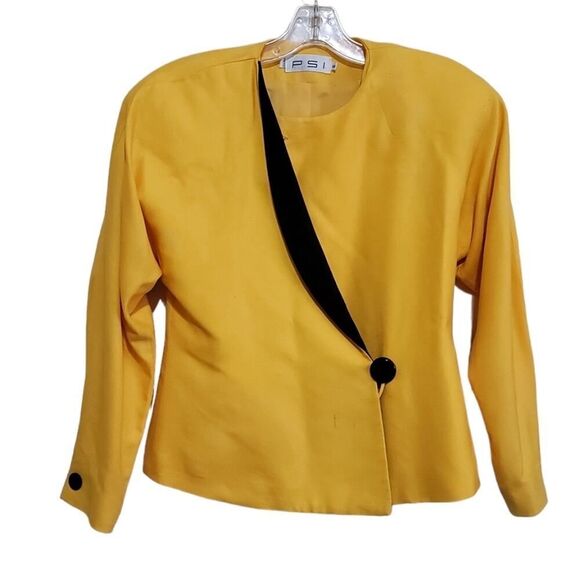 PSI Yellow and Black Jacket with Padded Shoulder Sz 8 Petite - Picture 1 of 10